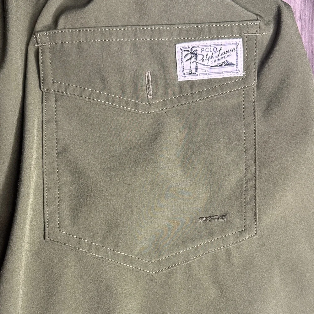 Polo by Ralph Lauren Olive Green Swim Shorts with Orange Accent